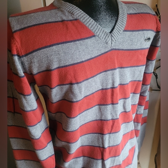 Jack And Jones Red And Grey Striped V Neck Sweater S - Picture 5 of 5